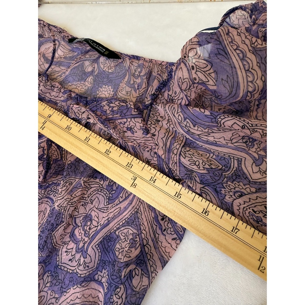 ZARA Womens S Sheer Paisley Crop Blouse Purple Pink Long Sleeve Boho Peasant Top - Picture 5 of 8